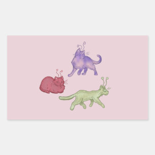 Adesivo Retangular Gatos Alienígenas Gato Espacial Caprichoso Diverti