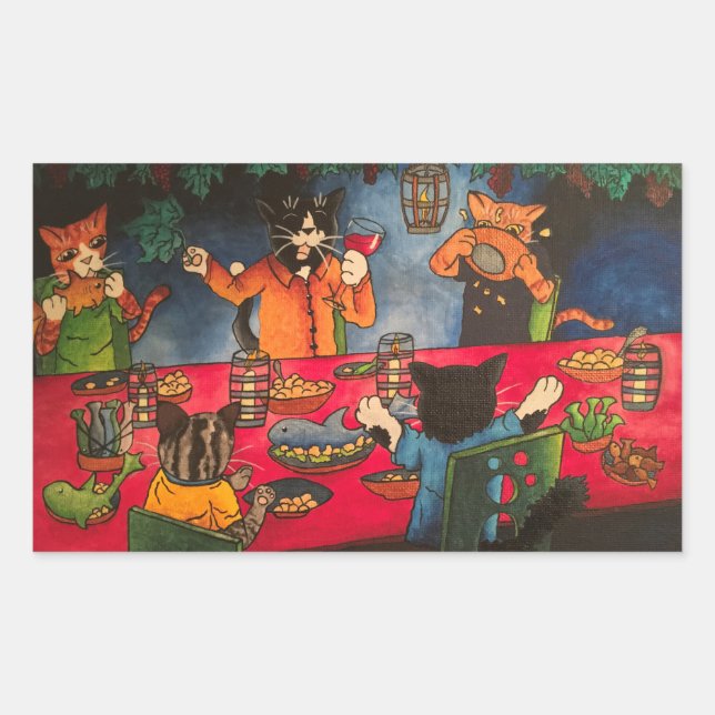 Adesivo Retangular Gatos Da Família Do Banquete Noturno (Frente)