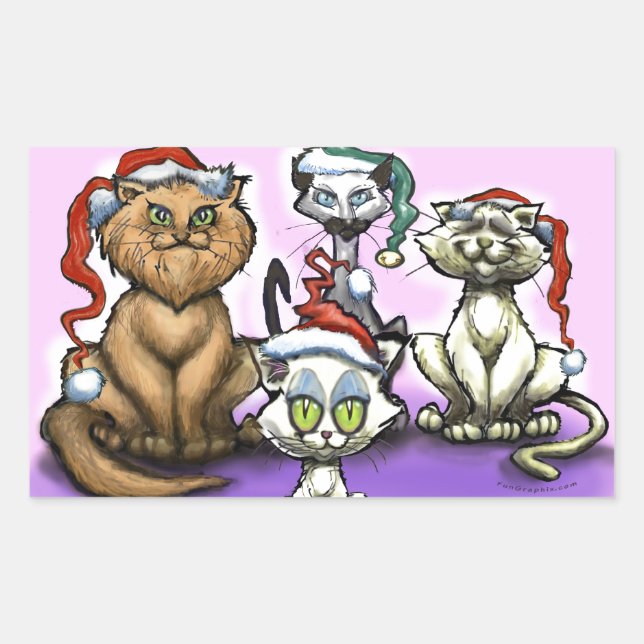 Adesivo Retangular Gatos de Natal (Frente)