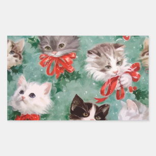 Adesivo Retangular Gatos do natal vintage