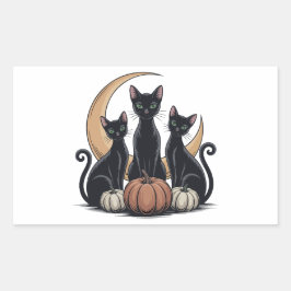 Adesivo Retangular Gatos Negros Abóbora Lua Whimsigothia Halloween