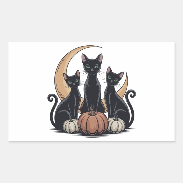 Adesivo Retangular Gatos Negros Abóbora Lua Whimsigothia Halloween (Frente)