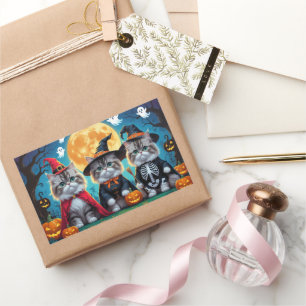 Adesivo Retangular Gatos Persa Pumpkin Halloween Engraçado