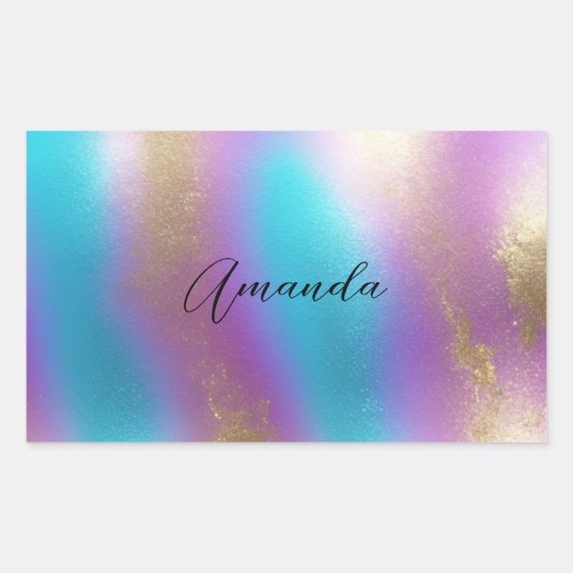 Adesivo Retangular Gelado Arco-Íris Iridescente (Frente)