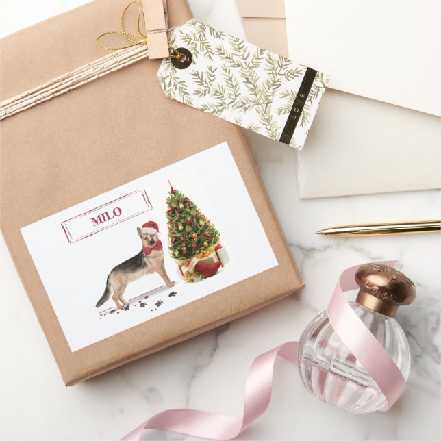 Adesivo Retangular German shepherd Engraçado Cachorro de Natal com Ár (Presentear)