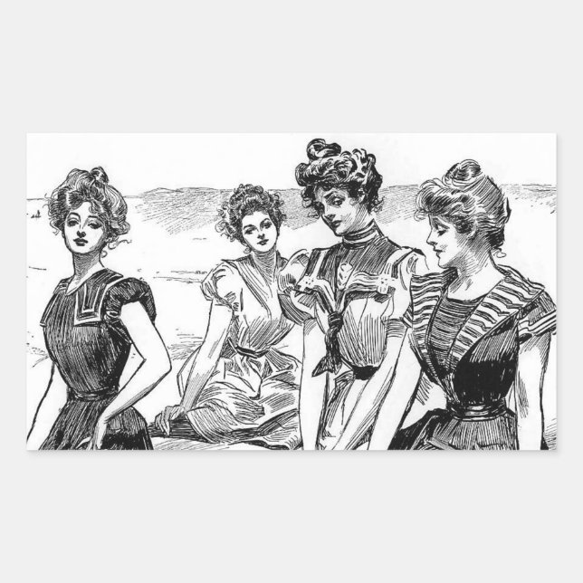 Adesivo Retangular Gibson Girls na Praia (Frente)