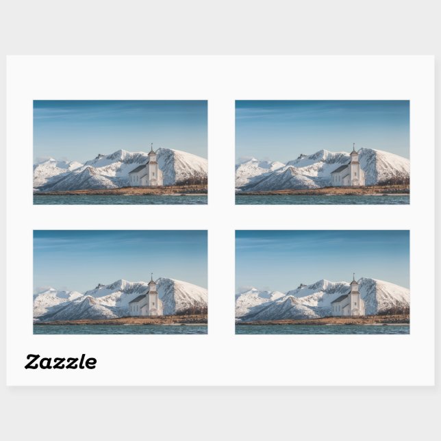 Adesivo Retangular Gimsoy Church Lofoten Noruega (Folha)