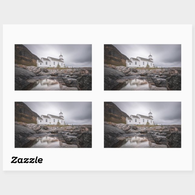 Adesivo Retangular Gimsoy Church Lofoten Noruega (Folha)