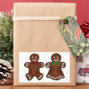 Adesivo Retangular Gingercake Man Lady Woman Natal Cookie