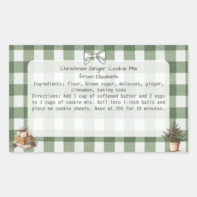Adesivo Retangular Gingham Trees Gift Christmas Cookie Mix Labels (Frente)