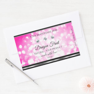 Adesivo Retangular Girly Pink Product Labels Diamantes Prateados