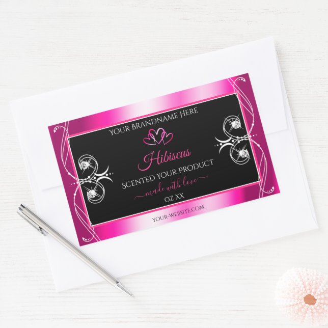 Adesivo Retangular Glamorous Girly Product Labels Diamantes Pretos (Envelope)