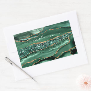 Adesivo Retangular Glitter Verde Dourado Emerald Seu Nome Sticker