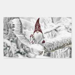 Adesivo Retangular Gnomos na pintura a aquarela da neve