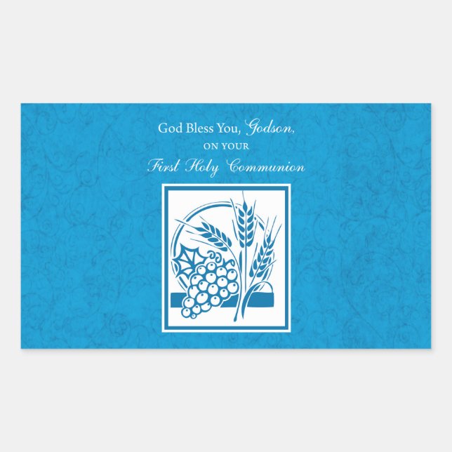 Adesivo Retangular Godson First Communion, Trigo, Uva Azul (Frente)