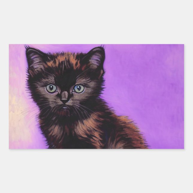 Adesivo Retangular Gogh Style Purple Cat (Frente)