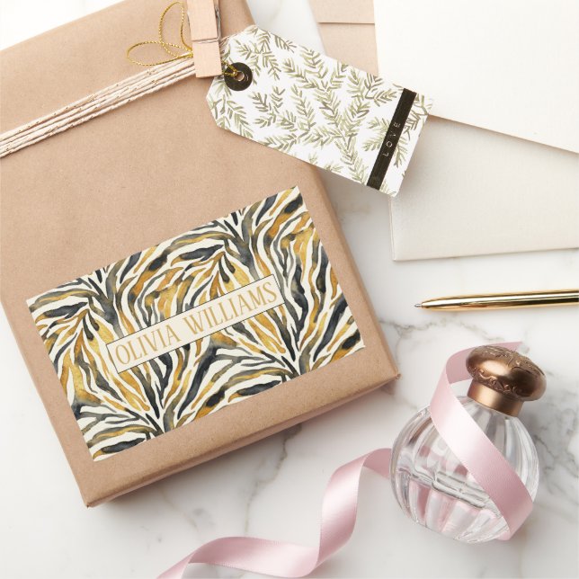 Adesivo Retangular Gold Black Zebra Print Pattern (Presentear)