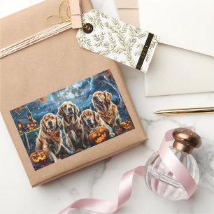 Adesivo Retangular Golden Retriever Halloween Assustador