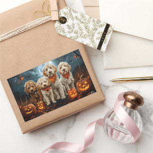 Adesivo Retangular Goldendoodle Halloween Spooky