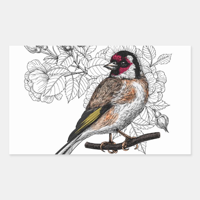 Adesivo Retangular Goldfinch e rosas (Frente)