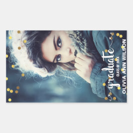 Adesivo Retangular Graduação de Foto Chic Faux Gold Foil Confetti