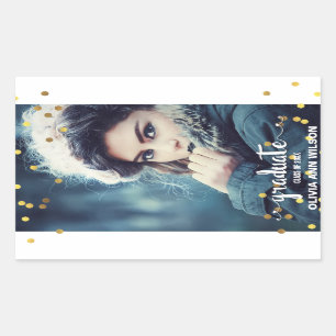 Adesivo Retangular Graduação de Foto Chic Faux Gold Foil Confetti