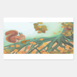 Adesivo Retangular Gráfico de Esquilos Cutos a Comer avelãs