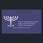 Adesivo Retangular Gráfico Dourado do Marinho Branco Moderno Personal<br><div class="desc">Marinho Branco moderno Menorah,  Vinheta Gráfica Dourada. Marinho,  Branco,  Dourado. Transferível e personalizável.</div>