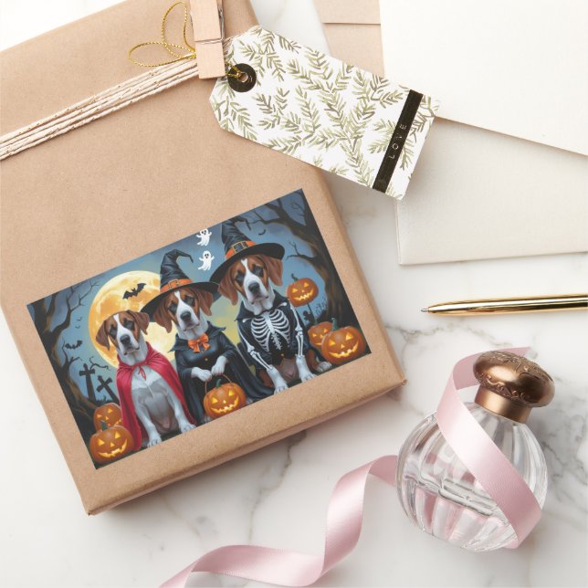 Adesivo Retangular Grande Dane Dogs Pumpkin Halloween Engraçado (Presentear)