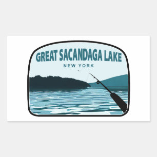 Adesivo Retangular Grande Lago Sacandaga Nova York Vara de Pesca