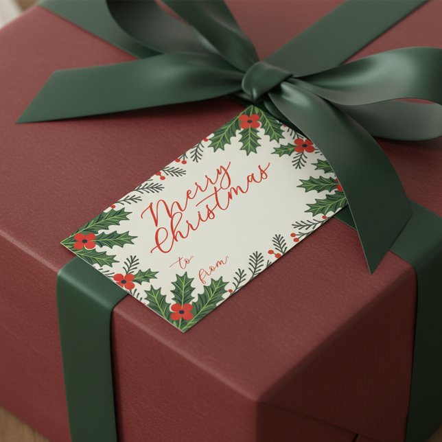 Adesivo Retangular Green Holly sai e Red Berry feliz Natal (Criador carregado)