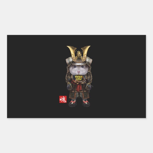Adesivo Retangular Grey  Hamster With Japanese Samurai (Frente)