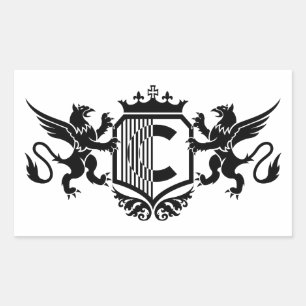 Adesivo Retangular Griffins flanqueando um escudo com a letra "C"