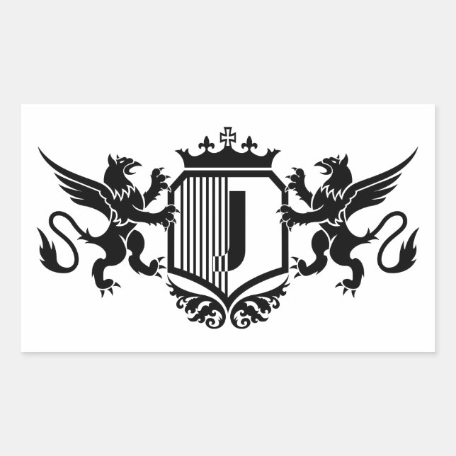 Adesivo Retangular Griffins flanqueando um escudo com a letra "J" (Frente)