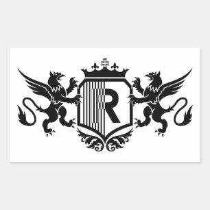 Adesivo Retangular Griffins flanqueando um escudo com a letra "R"