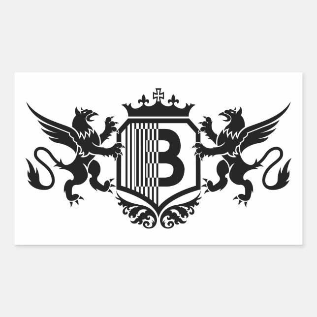 Adesivo Retangular Grifos ladeando um escudo com a letra "B" (Frente)