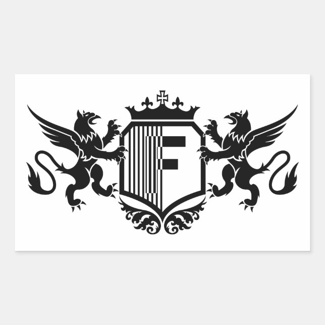 Adesivo Retangular Grifos ladeando um escudo com a letra "F" (Frente)
