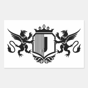 Adesivo Retangular Grifos ladeando um escudo com a letra "J"