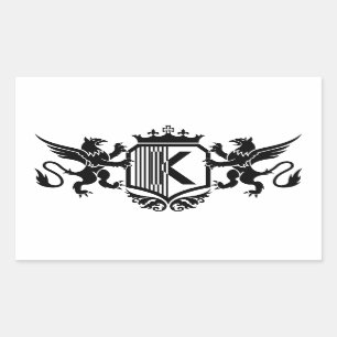 Adesivo Retangular Grifos ladeando um escudo com a letra "K"