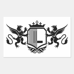 Adesivo Retangular Grifos ladeando um escudo com a letra "L"