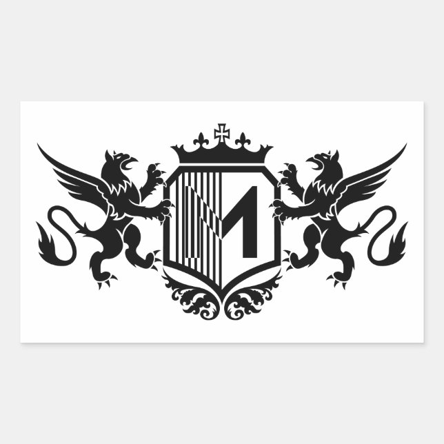 Adesivo Retangular Grifos ladeando um escudo com a letra "M" (Frente)