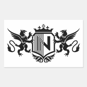 Adesivo Retangular Grifos ladeando um escudo com a letra "N"