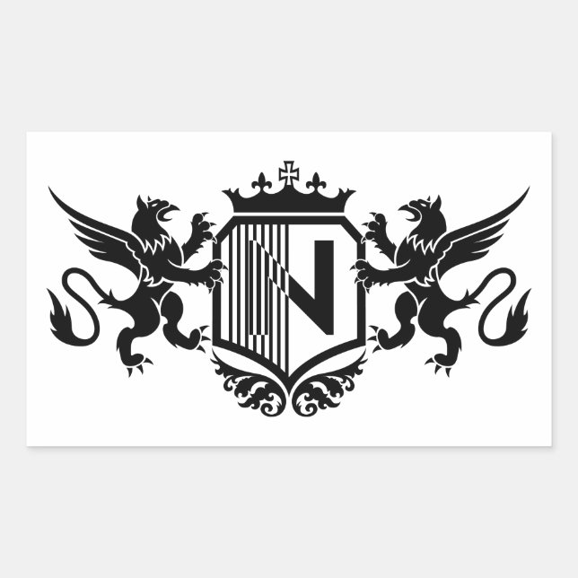 Adesivo Retangular Grifos ladeando um escudo com a letra "N" (Frente)