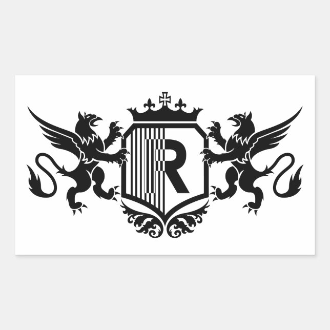 Adesivo Retangular Grifos ladeando um escudo com a letra "R" (Frente)