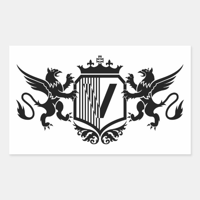 Adesivo Retangular Grifos ladeando um escudo com a letra "V" (Frente)
