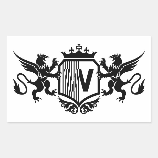 Adesivo Retangular Grifos ladeando um escudo com a letra "W" (Frente)