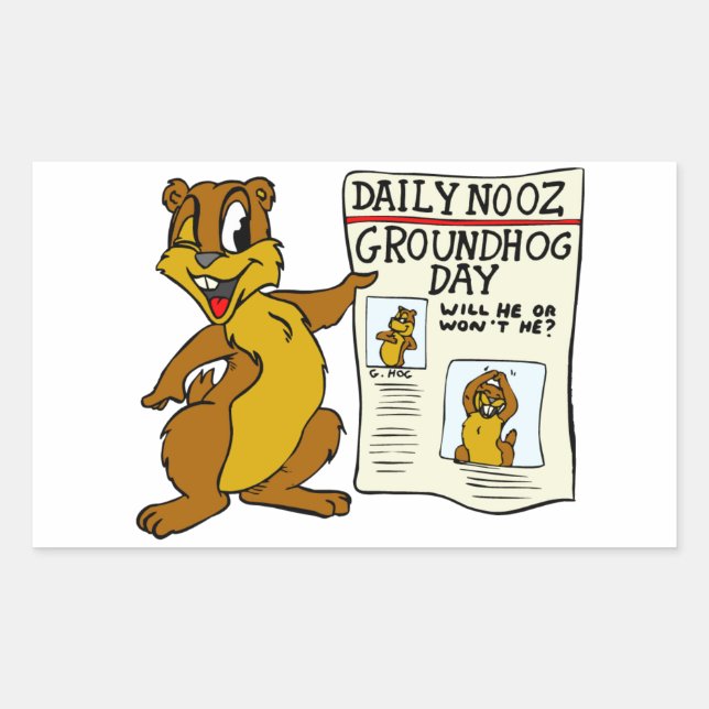 Adesivo Retangular Groundhog de desenhos animados bonitos com jornal  (Frente)