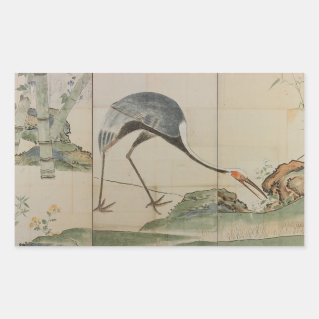 Adesivo Retangular Gruas, pinheiros e bambu (Frente)