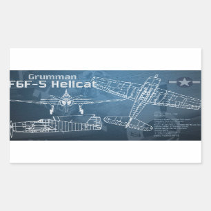 Adesivo Retangular Grumman F6F Hellcat Blueprint