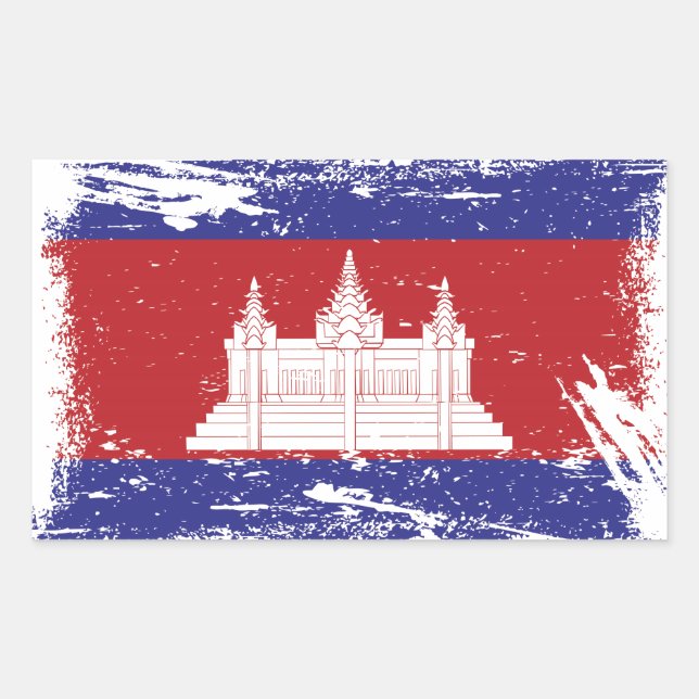 Adesivo Retangular Grunge Camboja Flag (Frente)